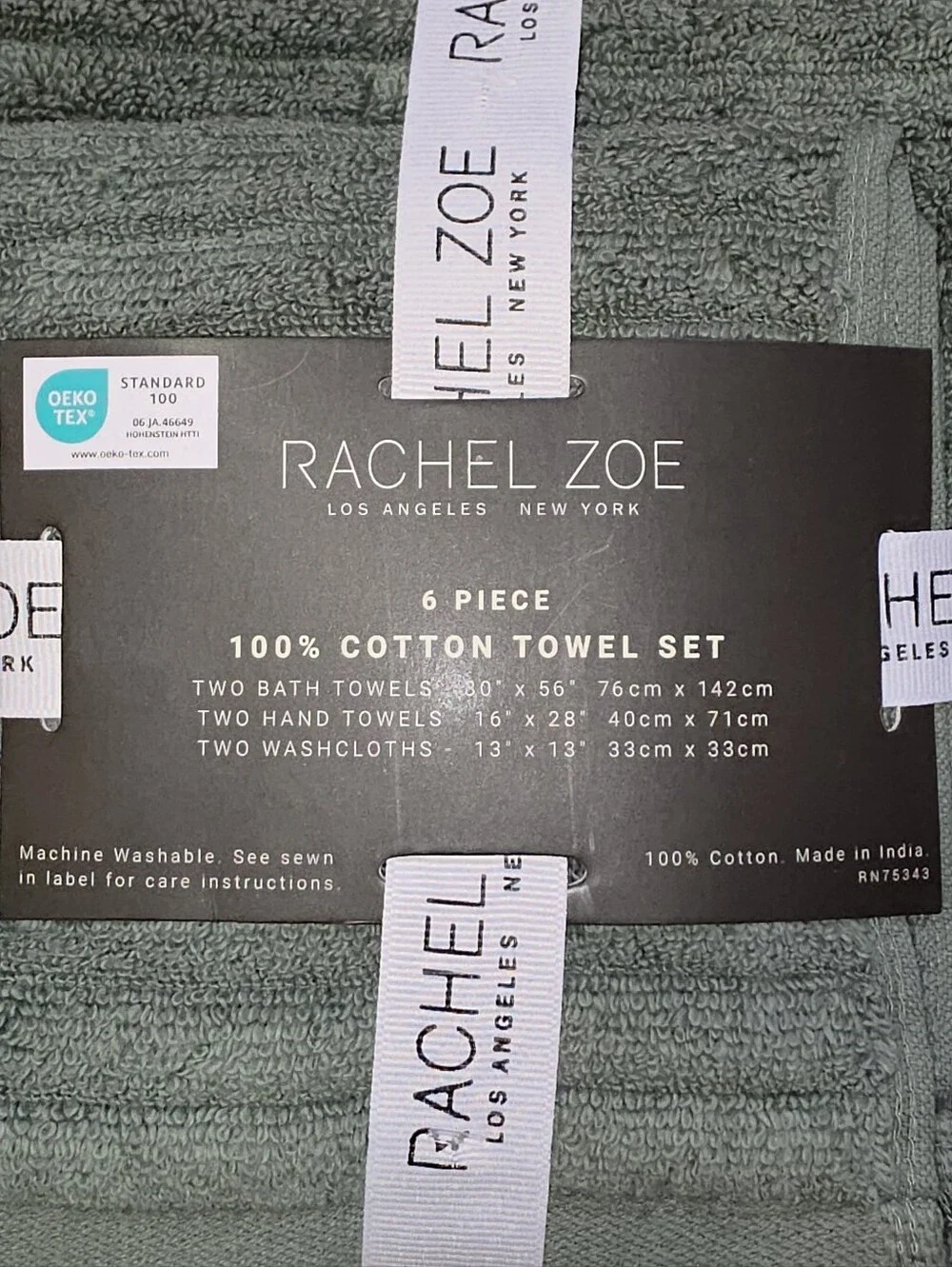 Rachel Zoe, 6 Pcs Cotton Towel Set - Sage Green